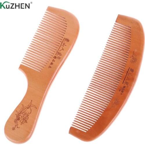 1PCS Wood Healthy Massage Hair Care Tool Beauty Accessories Anti-Static Comb Natural Peach Solid Wood Comb Engraved Peach