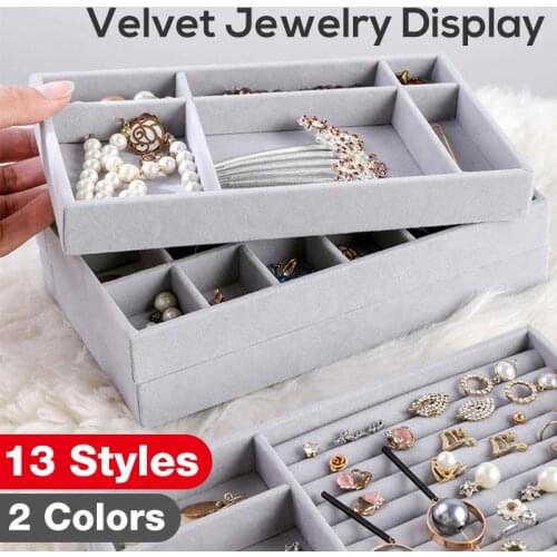 13 Styles Velvet Jewelry Display Organizer Tray Holder Necklace Earrings Bangle Storage Box Showcase Jewelry Stand Holder