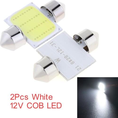 2 Pcs 31mm 12-SMD 12V COB LED Car Interior Dome Map Light Bulbs DE3175 COB LED Bulb Super White Lamps 100LM for Car Vehicle