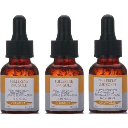 3pcs CHUMOLEE 24K Gold Face Serum Anti-Aging Shrink Pore Hyaluronic Acid Whitening Moisturizing Fullerene Essence Dry Skin Care