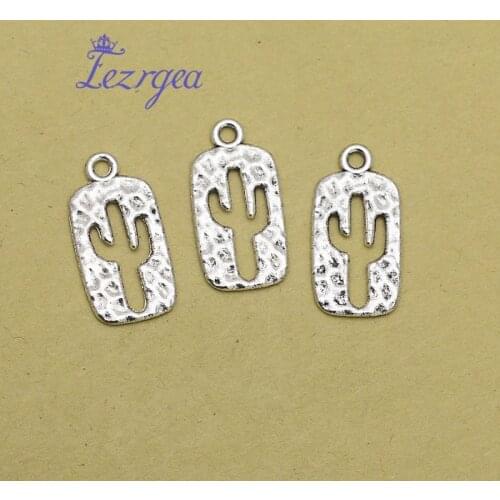 35pcs/lot--23x12mm, Cactus cham,Antique silver plated Hollow Rectangle Cactus charms,DIY supplies,Jewelry accessories