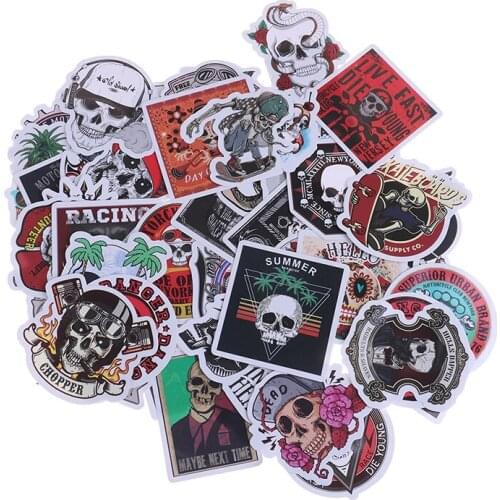 50 PCS Scrapbooking Laptop Skateboard Suitcase Guitar Car Punk Skeleton Sticker Graffiti Skull Rock Motorcycle Stickers to DIY