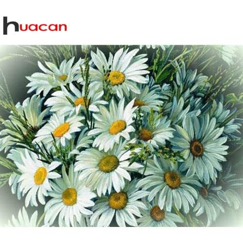 Huacan Diamond Painting Full Drill Daisy Flower Mosaic Embroidery Floral Cross Stitch Home Decor Wall Stickers