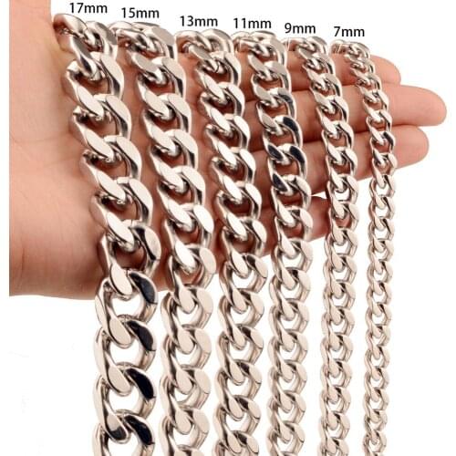 Hip-Hop Curb Cuban Link Chain Stainless Steel Necklace For Men And Women Bracelet Fashion Jewelry 7/9/11/13/15/17mm Wholesale