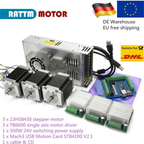 CNC Engraving machine controller Kit 3pcs Nema23 stepper motors + 3pcs TB6600 + 1 pc Mach3 USB Card + 350W 24V power supply