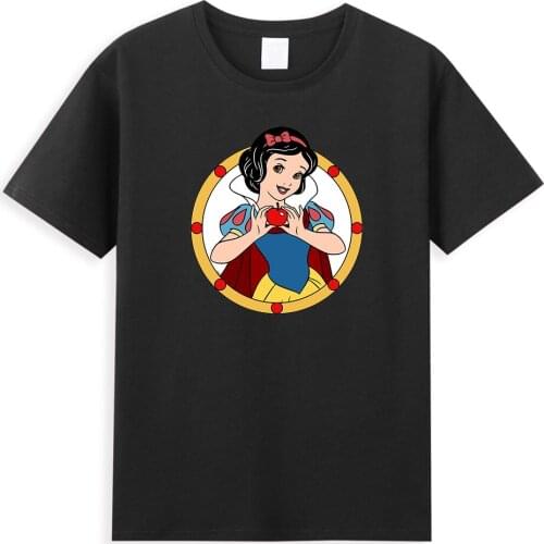Disney Princess Printed Mens T Shirt Hip Hop Snow White and the Poisonous Apple Tee Shirt Cartoon Loose Hipster Clothes