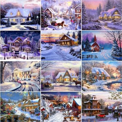 HUACAN Painting By Number House Drawing On Canvas HandPainted Painting Art Home Decor Gift DIY Pictures By Number Winter Kits