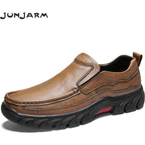 JUNJARM New Genuine Leather Loafers Men Moccasin Sneakers Flat High Quality Casual Men Shoes Male Footwear Boat Shoes Size 38-48