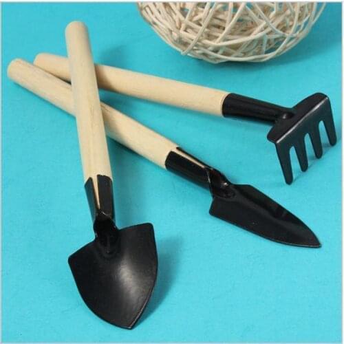 3Pcs Mini Garden Hand Tool Kit Plant Gardening Shovel Spade Rake Trowel Wood Handle Metal Head Gardener