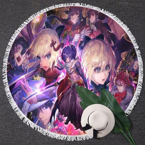 3D Fate/Grand Order Beach Towel For Kids Teens Microfiber Round Beach Towel Role-playing Mobile Games Tassel Bath Towel Blanket