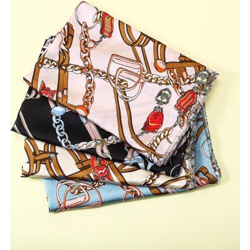 Summer 150cm Fashion New Blue Chiffon Printed Fabric European and American Chain Pattern Shirt Dress Thin Home Textile Cloth