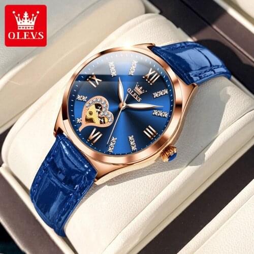 Hot Selling OLEVS 6636 Womens Watch Automatic Mechanical Leather Womens Watch Waterproof Fashion Elegant Lady Watches