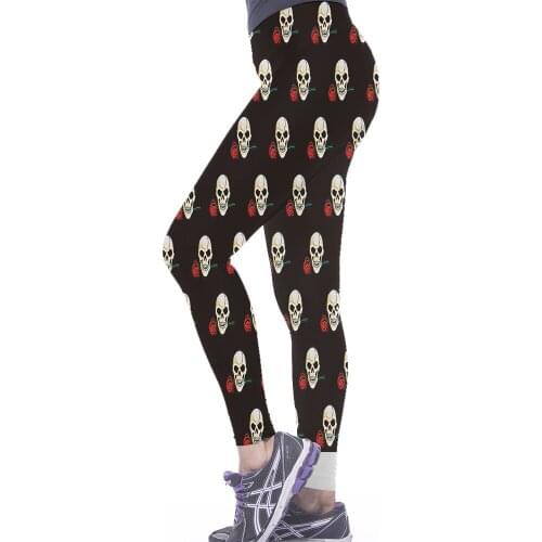 UJWI Leggings Hot Sell Womens Skull flower Black Leggings Digital Print Pants Trousers Stretch Pants Plus Size
