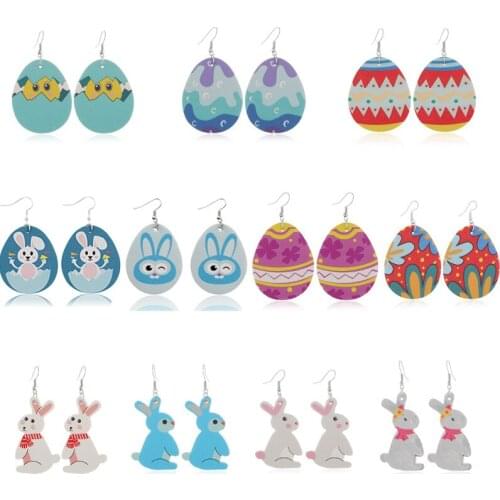 Cute Egg Rabbit Easter Bunny Earrings PU Leather Earrings Fashion Geometric Multiple Colors Animal Pendant Earrings For Women