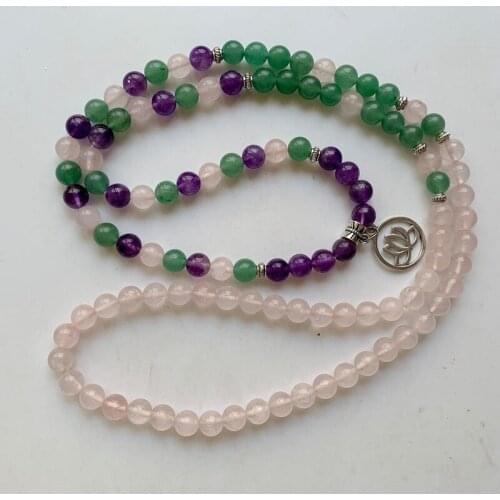 Natural Stones 108 Mala Beads Bracelets Necklaces Lotus Charm Reiki Healing Spiritual Buddhism Jewelry 1pc