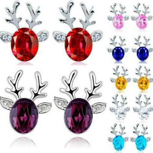 New Fashion Cute Crystal Earrings Luxury Three-dimensional Christmas Antlers Earrings Gift Earrings For Women