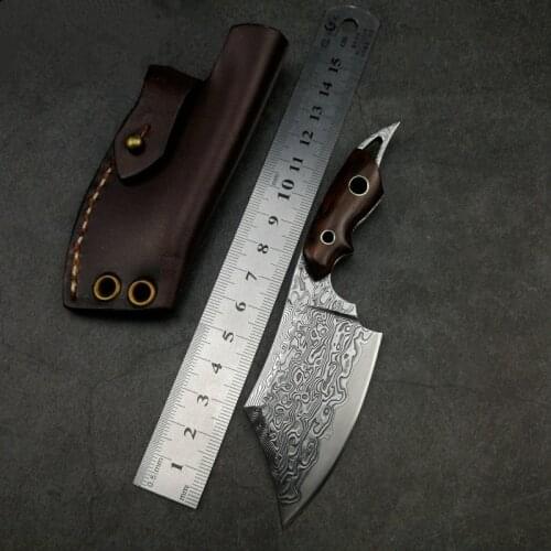 Mini EDC 97 Layer Forged Damascus Steel Kitchen Knife Home Outdoor BBQ Meat Cleaver Slicing Knife