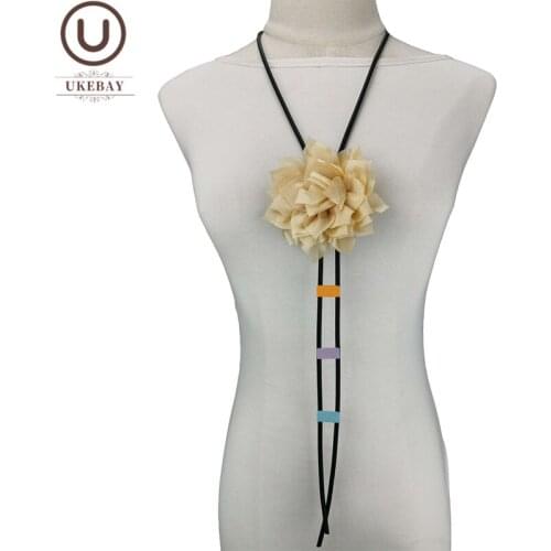 UKEBAY New Khaki Flower Pendant Necklaces Women Long Necklace Wood Accessories Jewelry Rubber Handmade Sweater Chain Party Gifts
