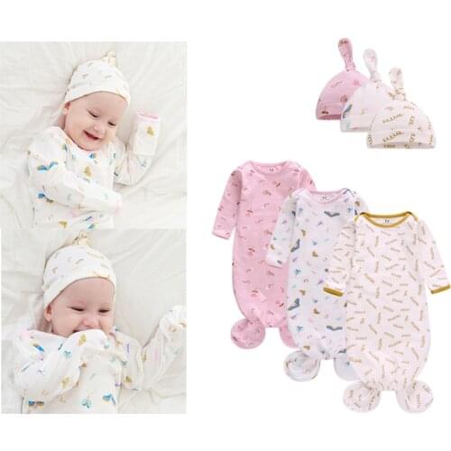 2Pieces Newborn Baby Girls Boys Swaddle Blanket Sleeping Bags Soft Cotton Long Sleeve Muslin Wrap+Hat Toddler Baby Sets