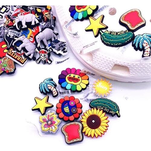 Dropshipping Cartoon Sunflower Shoe Charms PVC Stars Sun Cucumber Deaigner Sandals Accessories for Croc JIBZ Kids Party Gifts