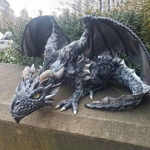Garden Big Squatting Dragon Sculpture-Dragon Guardian Statue Resin Crafts Sculpture Outdoor Decoration Ornament Accessories