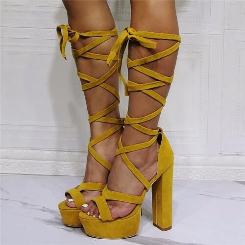 MKKHOU Fashion Sandals Womens New Summer Shoes Suede Cross Roman Strap Platform Shoes Ladies High Heels Large Size 36-47