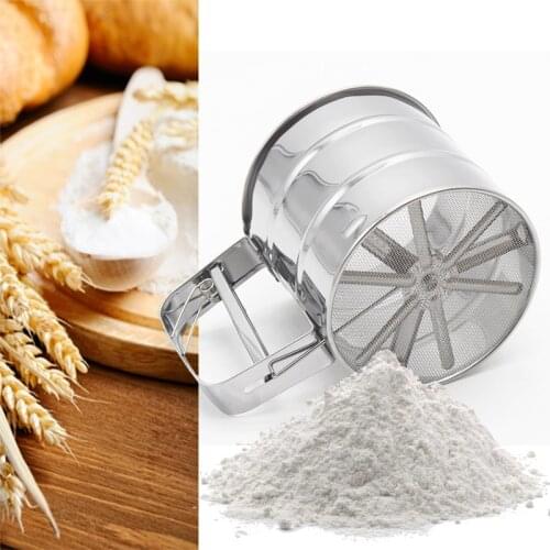 Stainless Steel Cup Type Flour Sieve Hand-cranked Bevel Scale Flour Sieve Baking Tool For Cakes Hand-screened Sugar Mesh Sieve