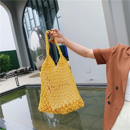 New style students single shoulder bag weaving large capacity literature and art style beach grass woven hollow out womens bag