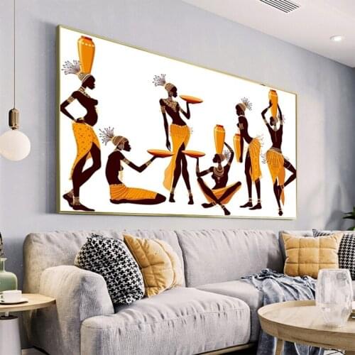African Black Womens Traditional Clothing Canvas Printing Abstract Art Oil Painting Living Room Wall Decoration Picture