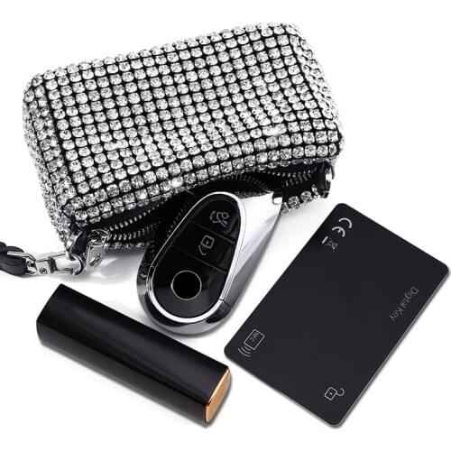 Universal Car Key Bag Cute Diamond Multi-function Zipper Keychain Lady License Organizer Auto Key Cover for audi bmw benz