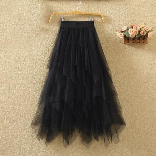 Tulle Skirts Womens Faldas Mujer Moda 2020 Fashion Elastic High Waist Mesh Tutu Maxi Pleated Long Midi Saias Jupe Womens Skirt