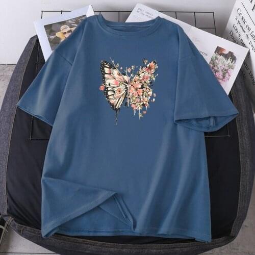 Pink Butterfly Woman T-shirts Fashion Short Sleeve Tees 2021 High Quality Summer Camisetas K-pop Leisure Lady Clothing Leisure