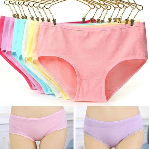 Women Panties Underwear High-Quality Underpant 95% Cotton Breathable Solid Candy Color Low Mid Rise Short Briefs