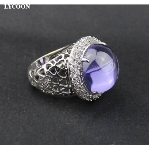 LYCOON Fashion women luxury brand azorit rings Genuine Austrian Cubic Zircon with Transparent purple crsytal woman Formal ring