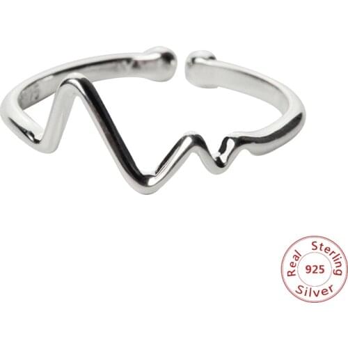 Hot Heart Beat Ring for Girls Real 925 Sterling Silver Love Ring Women Simple Small Ring Size 5-9 Adjustable