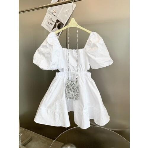 Summer High 2021 Quality Women Sexy Waist Hollow White Short Sleeve Dress For Female Ddxgz2v 6.02