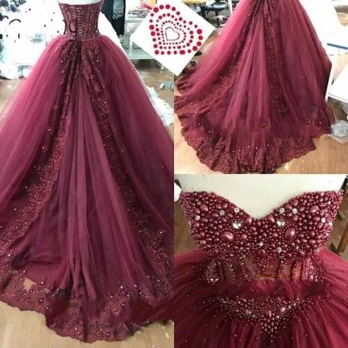 Elegant Burgundy Evening Dresses robe de soiree Formal Gowns abiye gece elbisesi Sweetheart Evening Dress Beaded abendkleider