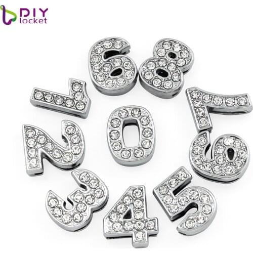 10MM Full Rhinestone Slide Number "0-9 You can choose you want number" (20 pieces/lot) Fit DIY Wristband Bracelet LSSL020-0-9*20