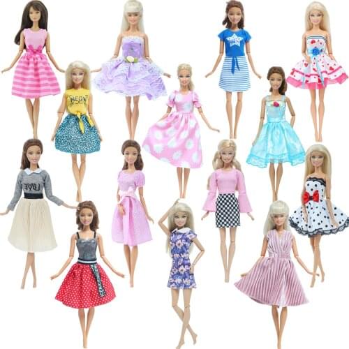 1x Fashion Lovely Dress Mini Gown Flower Print Wedding Party Skirt Daily Clothes for Barbie Doll Accessories Girls Toy