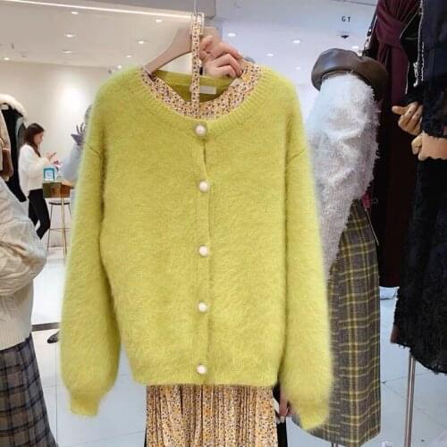 2020 Brand New Korean Style Women Fashion Knitwear Thick Warm Mink Sweater Pure Color Loose Cardigan Sweater Coat Sueter