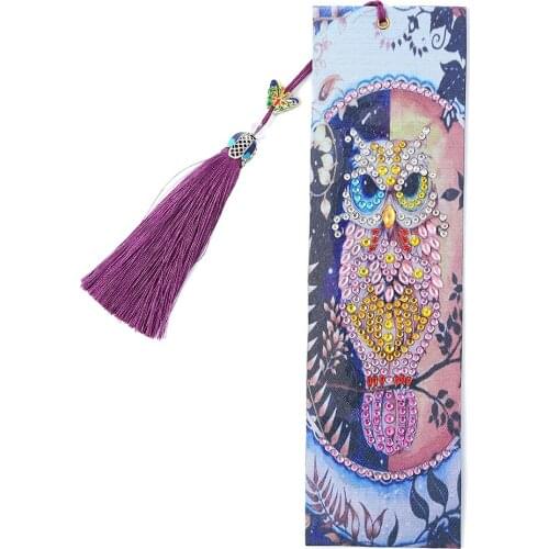 5D DIY Diamond Painting Leather Bookmark Tassel Owl Bookmarks Special Shaped Diamond Embroidery DIY Handicraft Handmade Gift