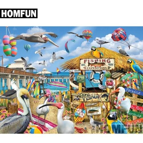 HOMFUN Full Square/Round Drill 5D DIY Diamond Painting "Pelican paradise" 3D Embroidery Cross Stitch 5D Home Decor A00758
