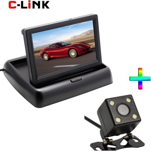 Car Parking Assistance Rear View Backup Camera With 4 LED Lights Monitors 2 Way Video Input High Resolution 4.3" Color TFT LCD