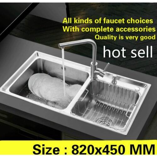 Free shipping Hot sell standard kitchen sink 1 mm thick food grade 304 stainless steel big double groove 820x450 MM