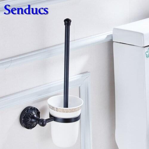 Free shipping luxury black toilet brush holder with top quality solid brass toilet brush holder for bathroom accessories