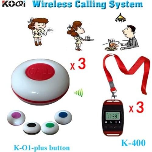Service Equipment Restaurant Wireless Waiter Call Bell System with 3 1-key Table Call Buttons and 3 Watch