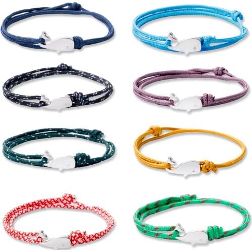 Eif Dock Hand Braided Sea Turtle Silver Color whale Tail Viking Bracelet Charms Colorful Rope For Men Women Beach Wristband