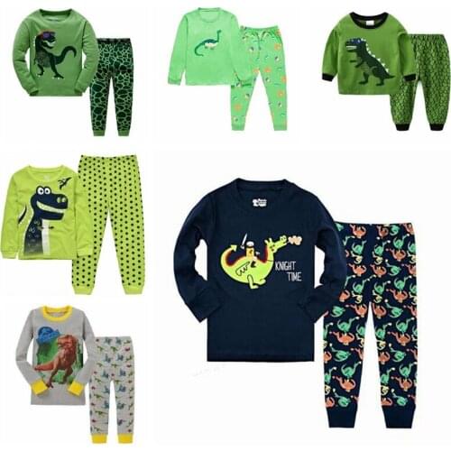 New 2-7Years Leisure Children Pajama Sets Dinosaur Kids Pyjamas Boys Girls Long Sleeve Pijamas For Enfant Cartoon Cotton Clothes