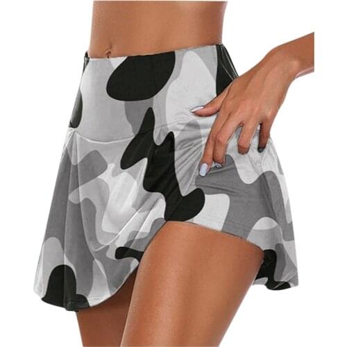 Women Sport Athletic Skirted Yoga Shorts Camouflage Print Fitness Tennis Skirt Workout Anti-emptied 2in1 Bike Short Sportswear
