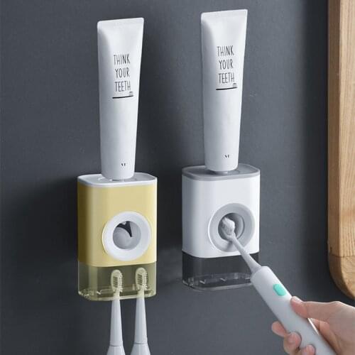 Household Toothbrush Holder Automatic Toothpaste Dispenser Toothpaste Squeezer Wall Mount Rack Organizer Bathroom Accessories